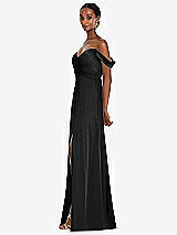 Alt View 2 Thumbnail - Black Off-the-Shoulder Flounce Sleeve Empire Waist Gown with Front Slit