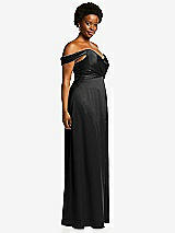 Side View Thumbnail - Black Off-the-Shoulder Flounce Sleeve Empire Waist Gown with Front Slit