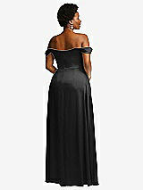 Rear View Thumbnail - Black Off-the-Shoulder Flounce Sleeve Empire Waist Gown with Front Slit