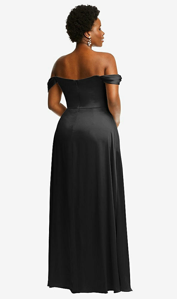 Back View - Black Off-the-Shoulder Flounce Sleeve Empire Waist Gown with Front Slit