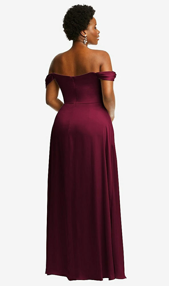 Back View - Cabernet Off-the-Shoulder Flounce Sleeve Empire Waist Gown with Front Slit