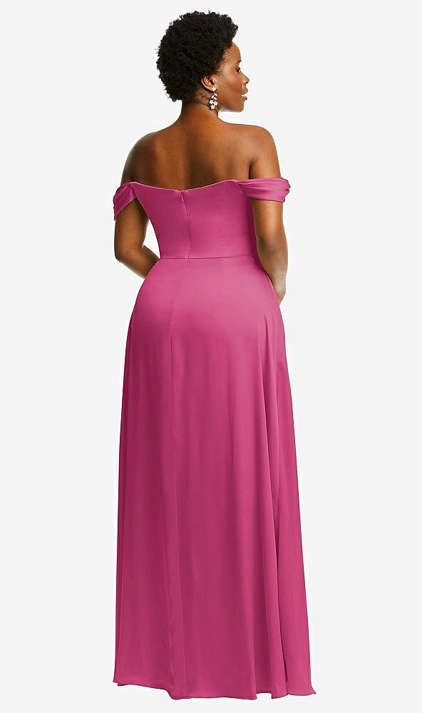 Back View - Tea Rose Off-the-Shoulder Flounce Sleeve Empire Waist Gown with Front Slit