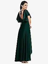 Rear View Thumbnail - Evergreen Blouson Bodice Deep V-Back High Low Dress with Flutter Sleeves