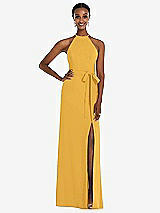 Rear View Thumbnail - NYC Yellow Halter Criss Cross Cutout Back Maxi Dress