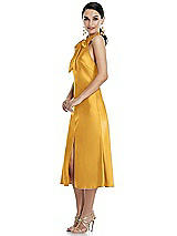 Side View Thumbnail - NYC Yellow Scarf Tie Stand Collar Midi Bias Dress with Front Slit