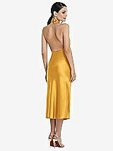 Rear View Thumbnail - NYC Yellow Scarf Tie Stand Collar Midi Bias Dress with Front Slit