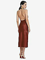 Rear View Thumbnail - Auburn Moon Scarf Tie Stand Collar Midi Bias Dress with Front Slit