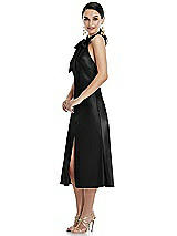 Side View Thumbnail - Black Scarf Tie Stand Collar Midi Bias Dress with Front Slit