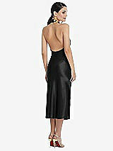Rear View Thumbnail - Black Scarf Tie Stand Collar Midi Bias Dress with Front Slit