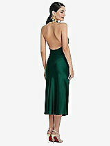 Rear View Thumbnail - Hunter Green Scarf Tie Stand Collar Midi Bias Dress with Front Slit