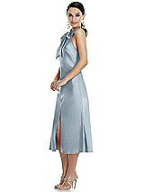 Side View Thumbnail - Mist Scarf Tie Stand Collar Midi Bias Dress with Front Slit