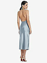 Rear View Thumbnail - Mist Scarf Tie Stand Collar Midi Bias Dress with Front Slit