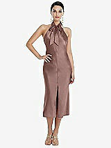Front View Thumbnail - Sienna Scarf Tie Stand Collar Midi Bias Dress with Front Slit