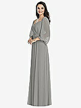 Front View Thumbnail - Chelsea Gray Off-the-Shoulder Puff Sleeve Maxi Dress with Front Slit