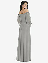 Rear View Thumbnail - Chelsea Gray Off-the-Shoulder Puff Sleeve Maxi Dress with Front Slit