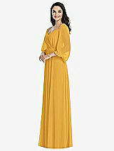 Front View Thumbnail - NYC Yellow Off-the-Shoulder Puff Sleeve Maxi Dress with Front Slit