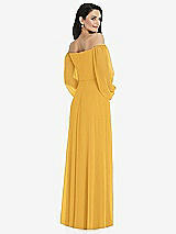 Rear View Thumbnail - NYC Yellow Off-the-Shoulder Puff Sleeve Maxi Dress with Front Slit
