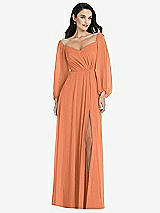 Alt View 1 Thumbnail - Sweet Melon Off-the-Shoulder Puff Sleeve Maxi Dress with Front Slit