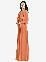 Front View Thumbnail - Sweet Melon Off-the-Shoulder Puff Sleeve Maxi Dress with Front Slit