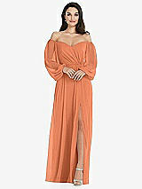 Side View Thumbnail - Sweet Melon Off-the-Shoulder Puff Sleeve Maxi Dress with Front Slit