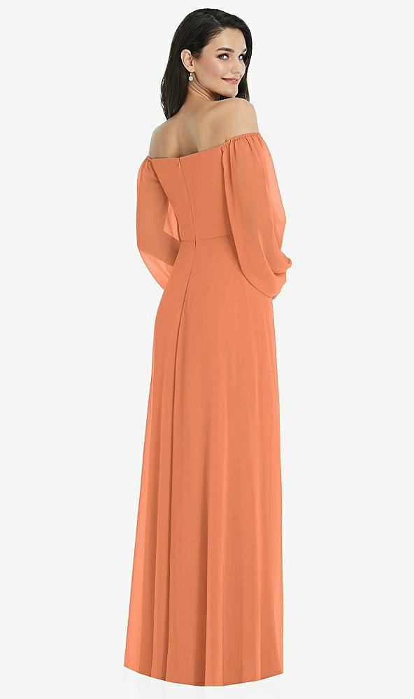 Back View - Sweet Melon Off-the-Shoulder Puff Sleeve Maxi Dress with Front Slit