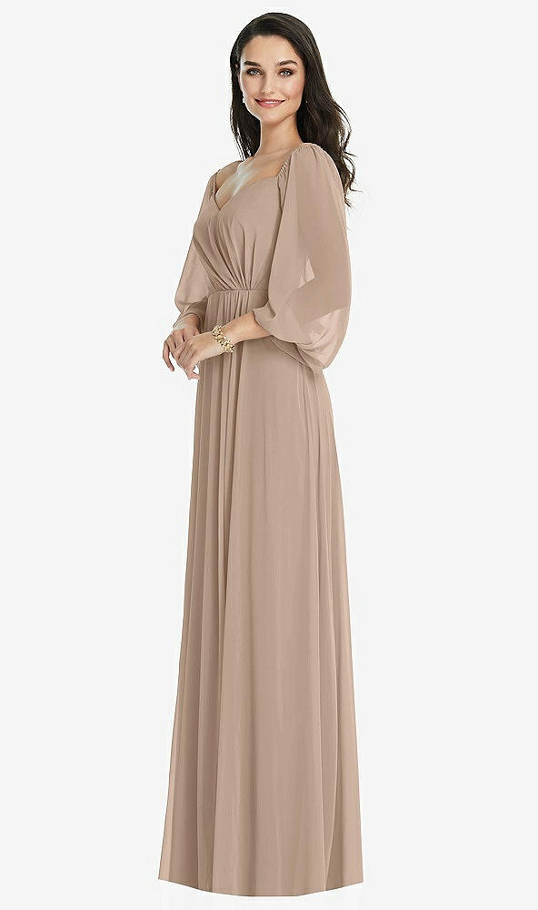 Front View - Topaz Off-the-Shoulder Puff Sleeve Maxi Dress with Front Slit