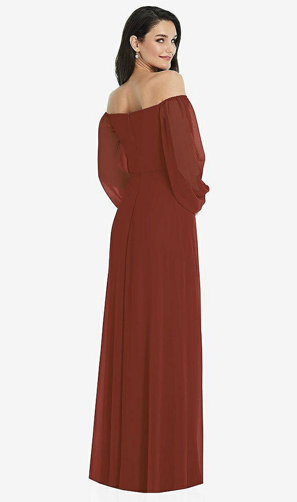 Back View - Auburn Moon Off-the-Shoulder Puff Sleeve Maxi Dress with Front Slit