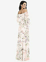Rear View Thumbnail - Blush Garden Off-the-Shoulder Puff Sleeve Maxi Dress with Front Slit