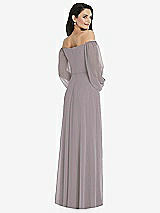 Rear View Thumbnail - Cashmere Gray Off-the-Shoulder Puff Sleeve Maxi Dress with Front Slit