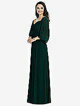 Front View Thumbnail - Evergreen Off-the-Shoulder Puff Sleeve Maxi Dress with Front Slit