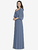Front View Thumbnail - Larkspur Blue Off-the-Shoulder Puff Sleeve Maxi Dress with Front Slit
