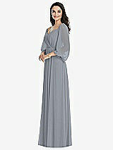 Front View Thumbnail - Platinum Off-the-Shoulder Puff Sleeve Maxi Dress with Front Slit