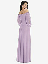 Rear View Thumbnail - Pale Purple Off-the-Shoulder Puff Sleeve Maxi Dress with Front Slit