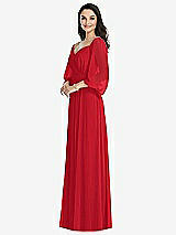 Front View Thumbnail - Parisian Red Off-the-Shoulder Puff Sleeve Maxi Dress with Front Slit