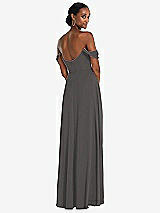 Rear View Thumbnail - Caviar Gray Off-the-Shoulder Basque Neck Maxi Dress with Flounce Sleeves
