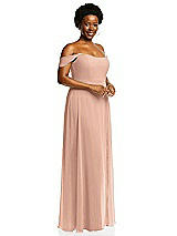 Alt View 2 Thumbnail - Pale Peach Off-the-Shoulder Basque Neck Maxi Dress with Flounce Sleeves