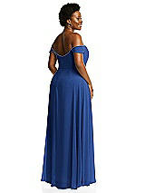 Alt View 3 Thumbnail - Classic Blue Off-the-Shoulder Basque Neck Maxi Dress with Flounce Sleeves