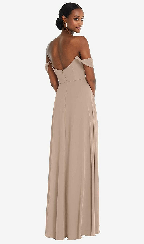 Back View - Topaz Off-the-Shoulder Basque Neck Maxi Dress with Flounce Sleeves