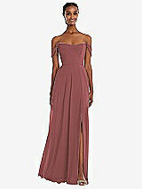 Front View Thumbnail - English Rose Off-the-Shoulder Basque Neck Maxi Dress with Flounce Sleeves