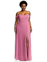 Alt View 1 Thumbnail - Orchid Pink Off-the-Shoulder Basque Neck Maxi Dress with Flounce Sleeves