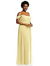 Alt View 2 Thumbnail - Pale Yellow Off-the-Shoulder Basque Neck Maxi Dress with Flounce Sleeves