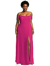 Alt View 1 Thumbnail - Think Pink Off-the-Shoulder Basque Neck Maxi Dress with Flounce Sleeves