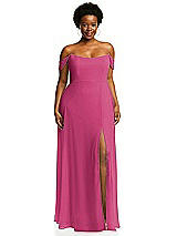 Alt View 1 Thumbnail - Tea Rose Off-the-Shoulder Basque Neck Maxi Dress with Flounce Sleeves