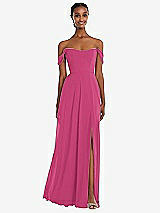 Front View Thumbnail - Tea Rose Off-the-Shoulder Basque Neck Maxi Dress with Flounce Sleeves