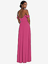 Rear View Thumbnail - Tea Rose Off-the-Shoulder Basque Neck Maxi Dress with Flounce Sleeves