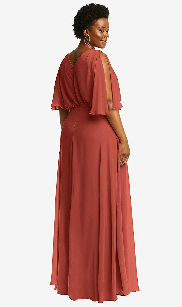 Back View - Amber Sunset V-Neck Split Sleeve Blouson Bodice Maxi Dress