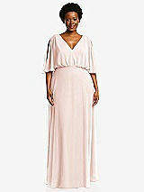 Front View Thumbnail - Blush V-Neck Split Sleeve Blouson Bodice Maxi Dress