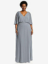 Front View Thumbnail - Platinum V-Neck Split Sleeve Blouson Bodice Maxi Dress