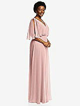 Side View Thumbnail - Rose - PANTONE Rose Quartz V-Neck Split Sleeve Blouson Bodice Maxi Dress