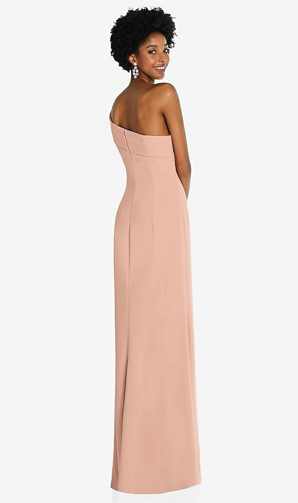 Back View - Pale Peach Asymmetrical Off-the-Shoulder Cuff Trumpet Gown With Front Slit